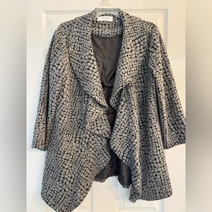 Calvin Klein Animal Print Open Front Ruffle Cardigan 3/4 Sleeves